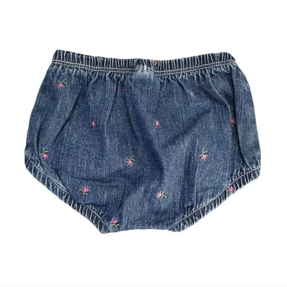 VTG OshKosh 2 Piece Floral Denim‎ Jean Jumper Dress Girl's 6-9mos